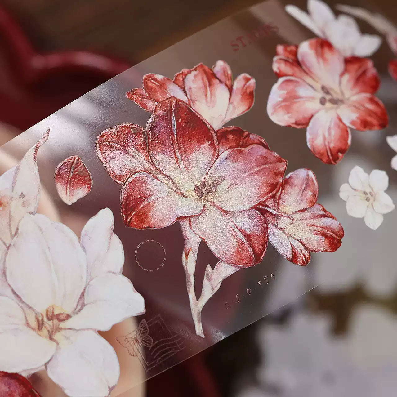 Red and White Freesia Flowers PET/Washi Tape (5cm * 100cm) | MOOBOOM ...