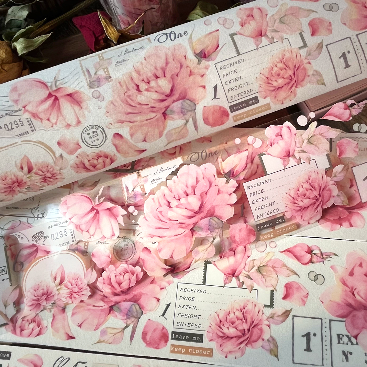 Vintage Pink Flower Washi / PET Tape