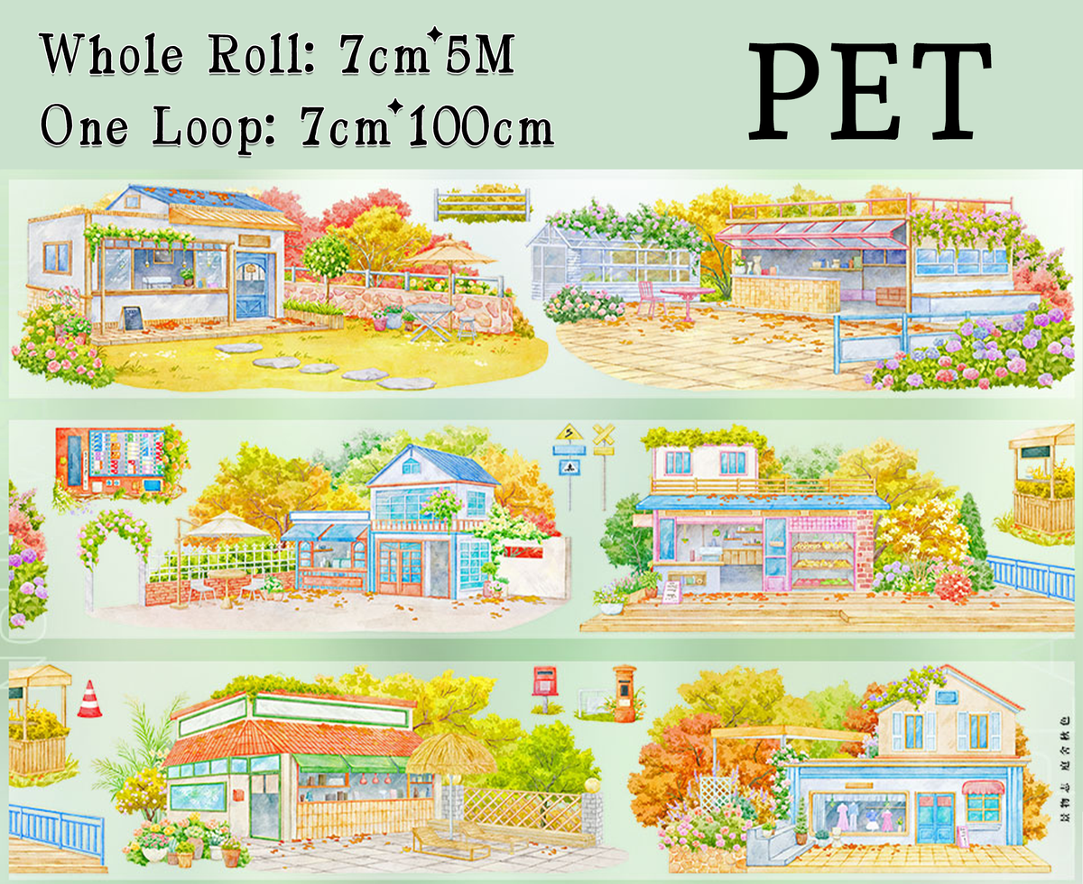 【ZERO】Cozy Autumn Cottage Landscape PET Tape