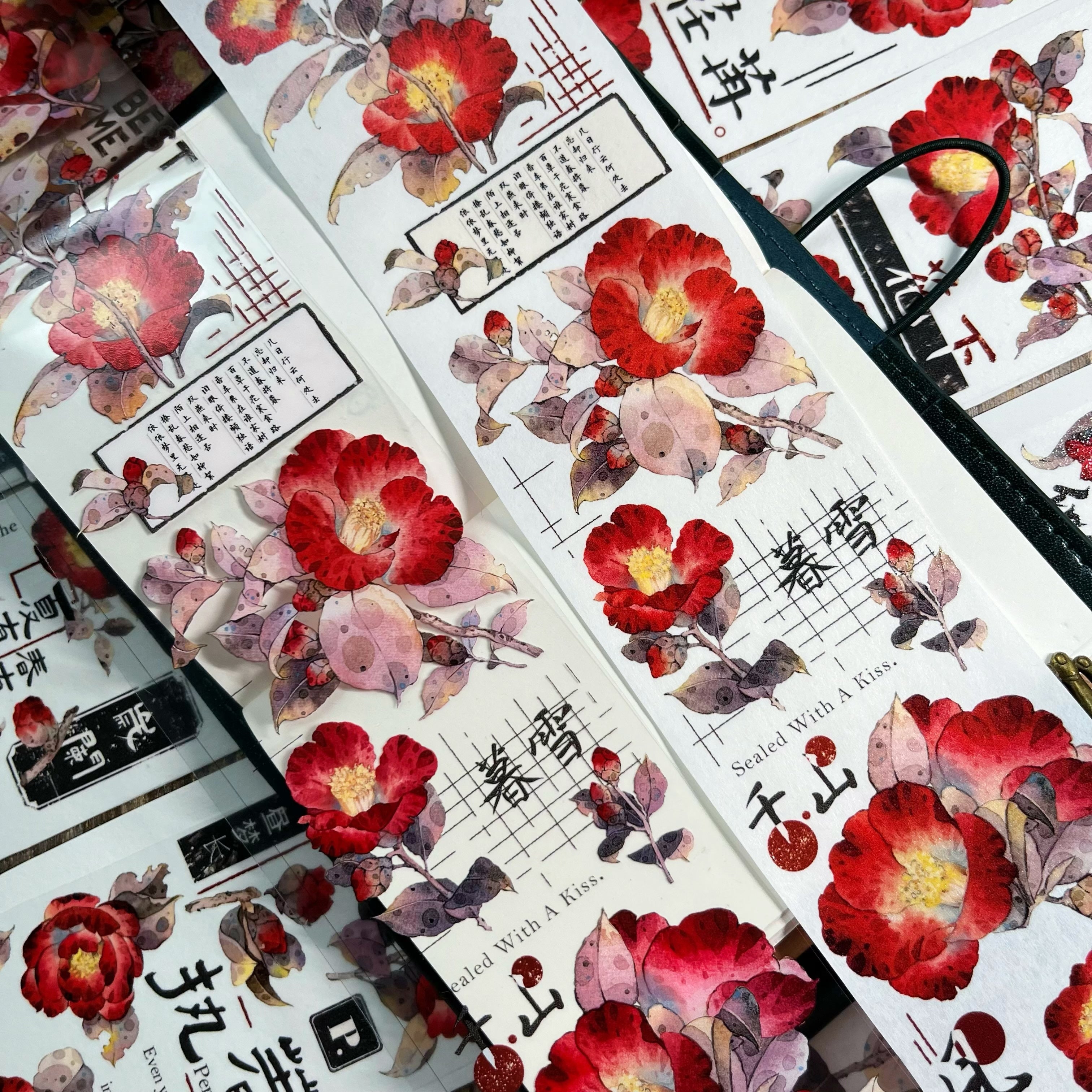 Vintage Camellia Red Flower Tape | Beautiful washi tape For bujo & scrapbooking