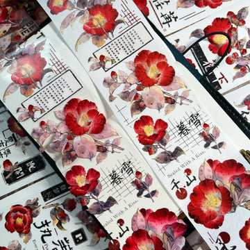Vintage Camellia Red Flower Tape | Beautiful washi tape For bujo & scrapbooking