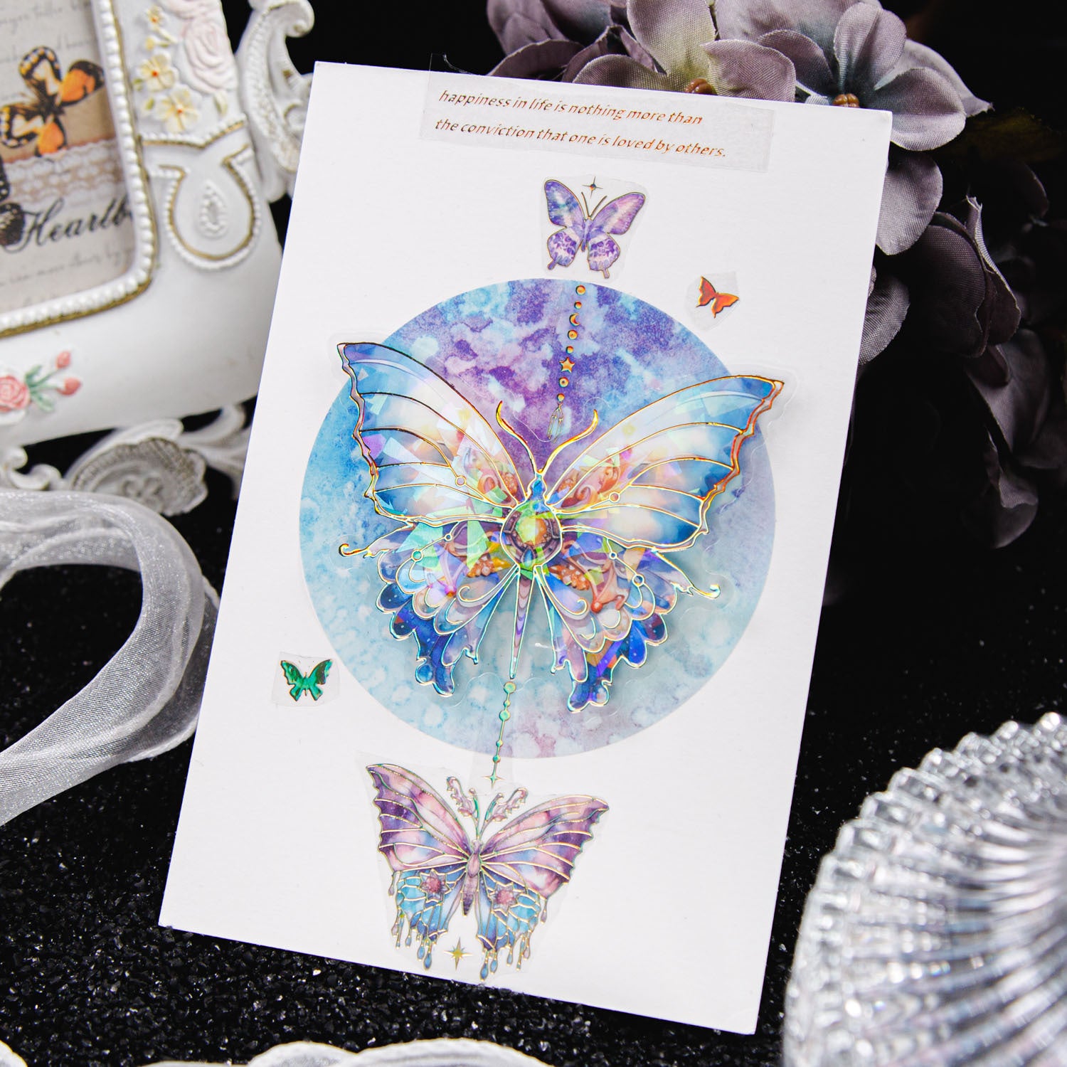 Butterfly Flower Series Shell Light Laser Gold PET Sticker