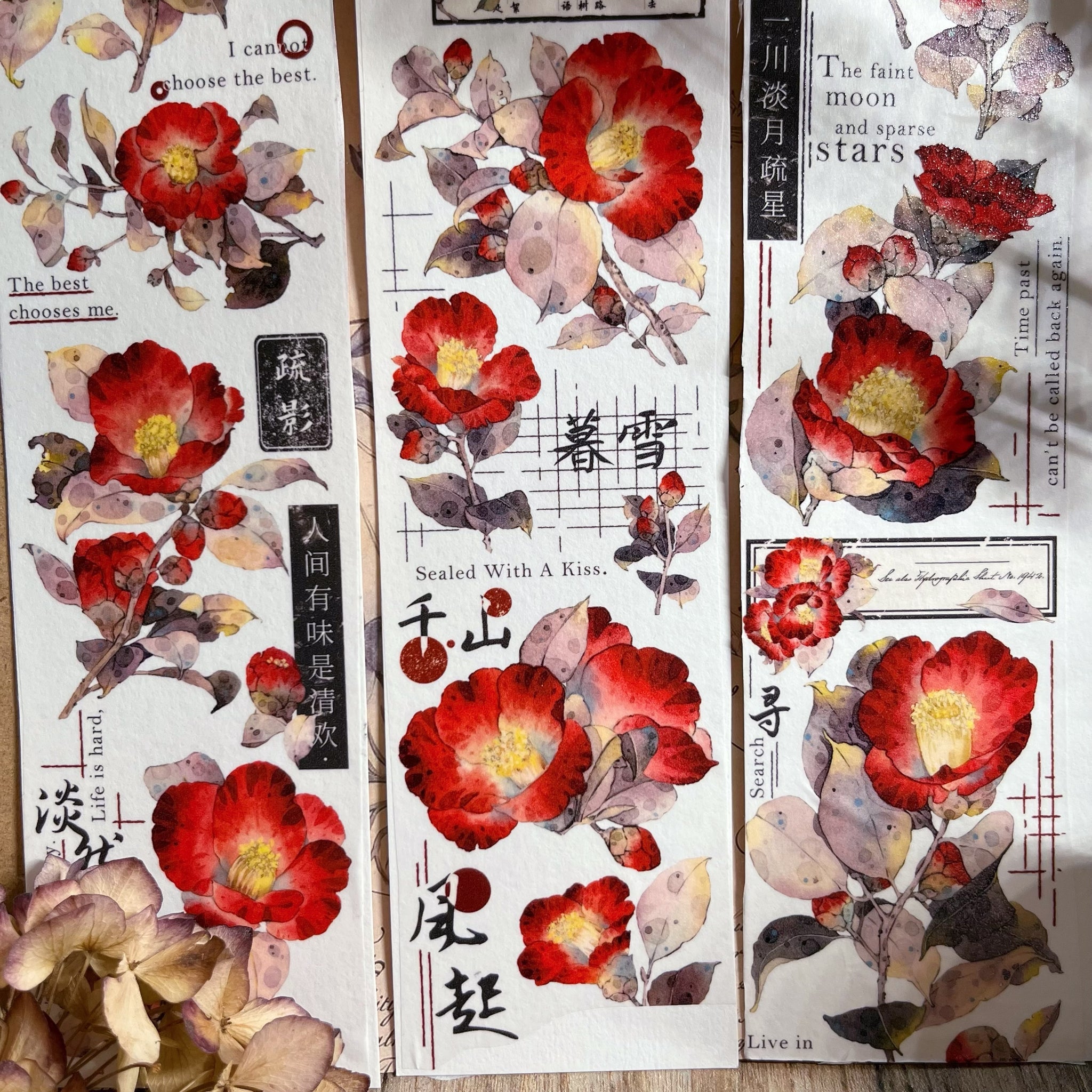 Vintage Camellia Red Flower Tape | Beautiful washi tape For bujo & scrapbooking