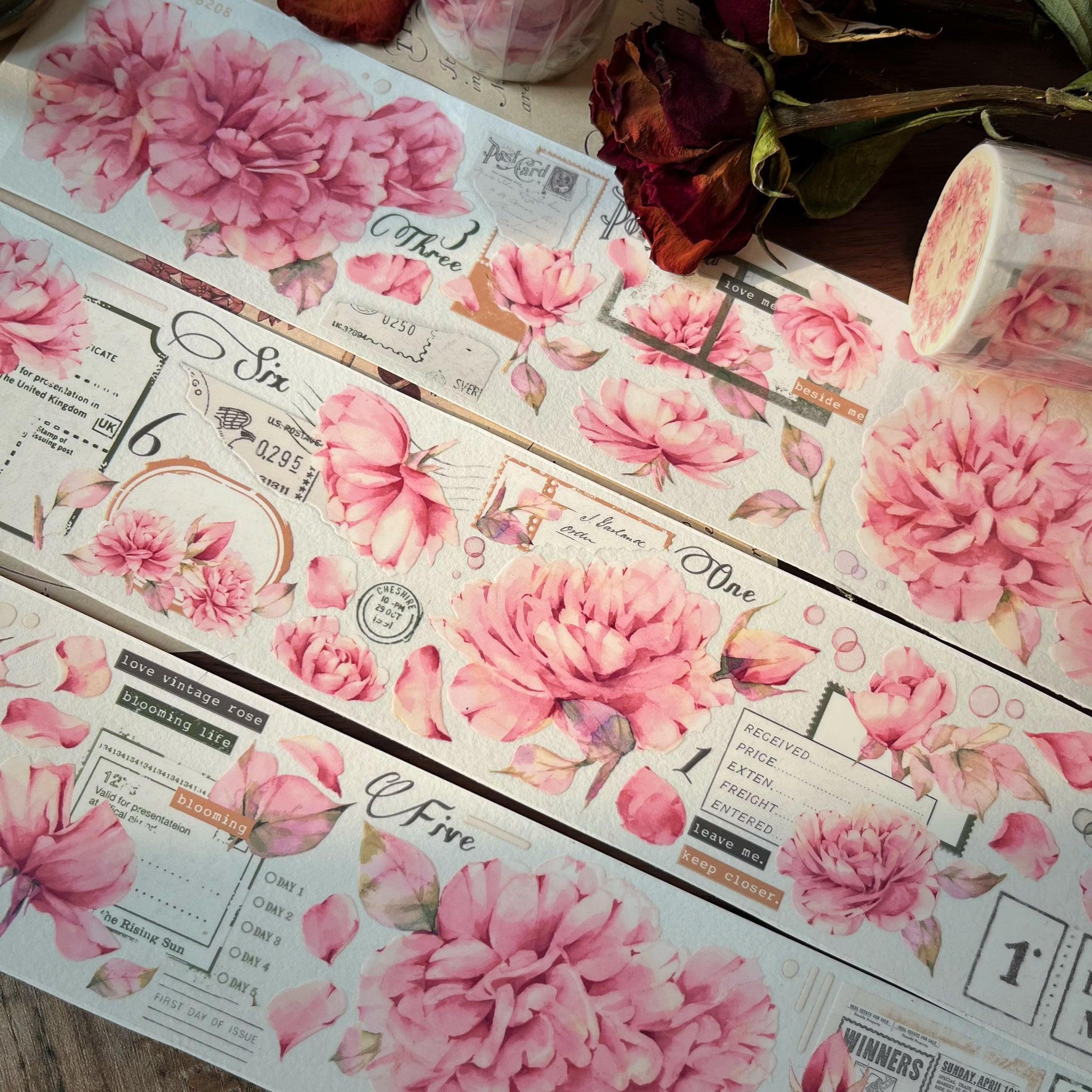 Vintage Pink Flower Washi / PET Tape