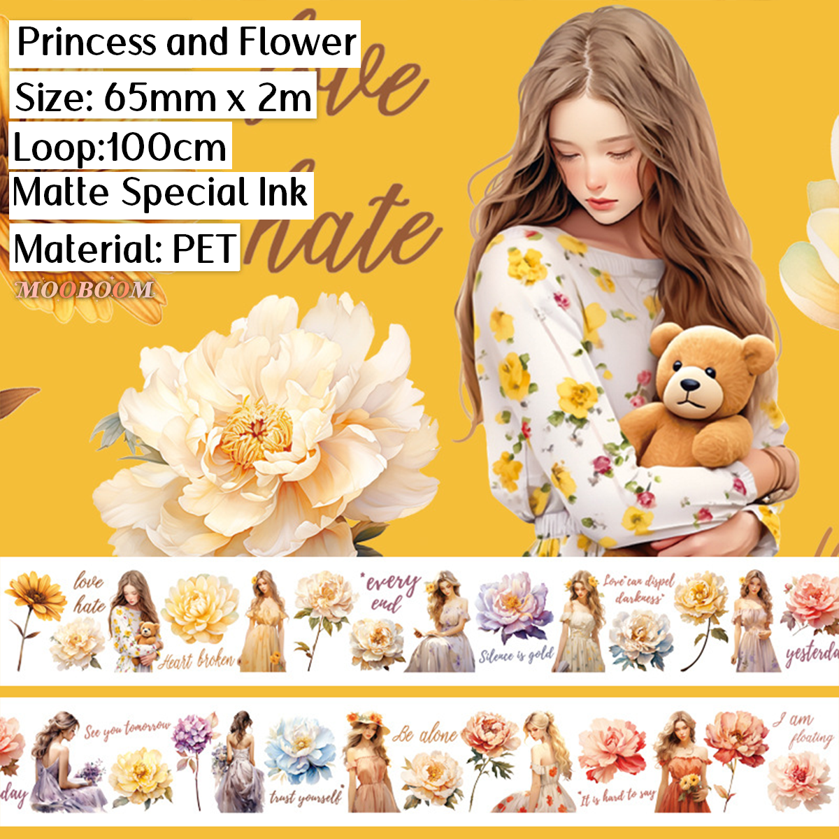 Whole Roll princess and Flower PET Tape For Bullet Journal / Scrapbooking