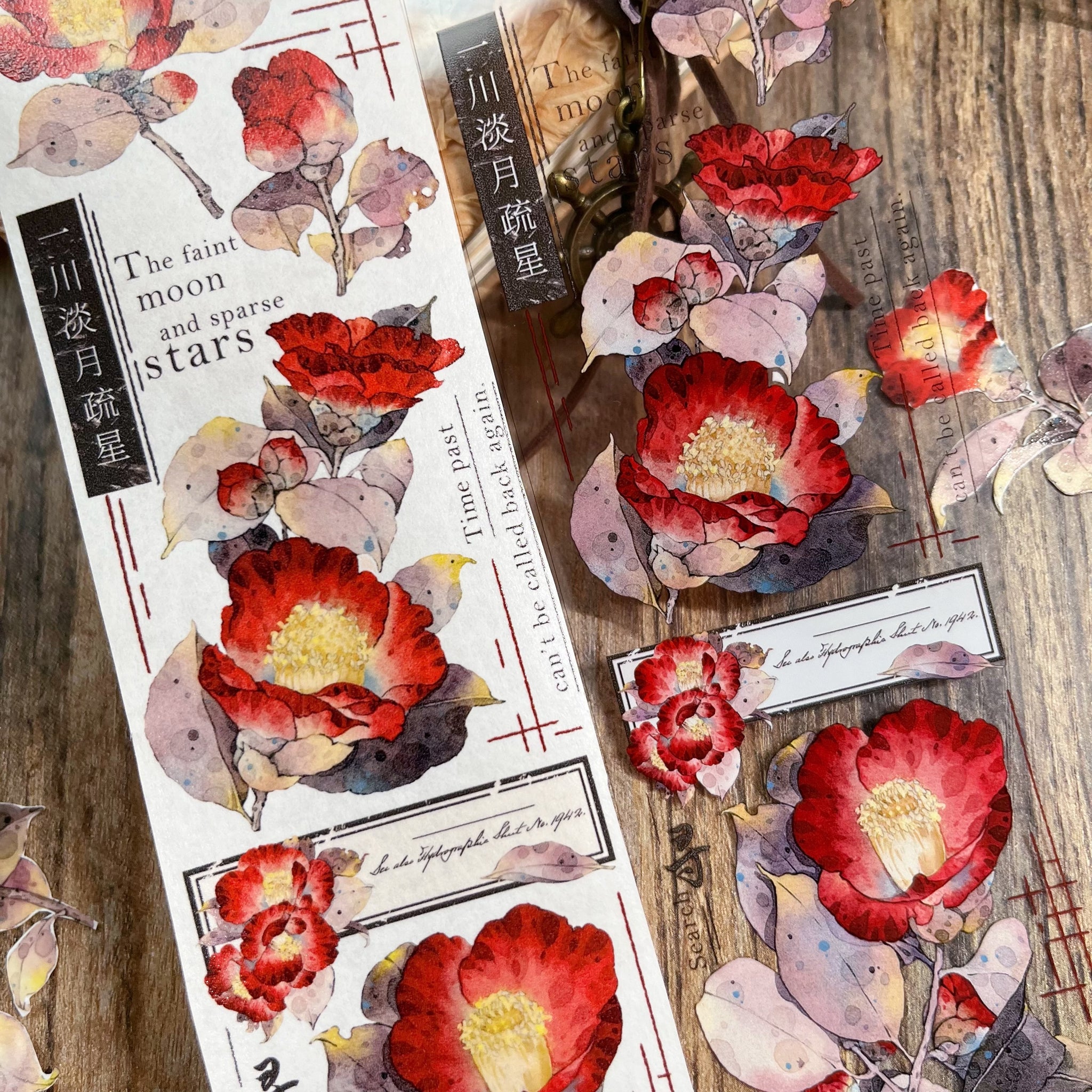 Vintage Camellia Red Flower Tape | Beautiful washi tape For bujo & scrapbooking