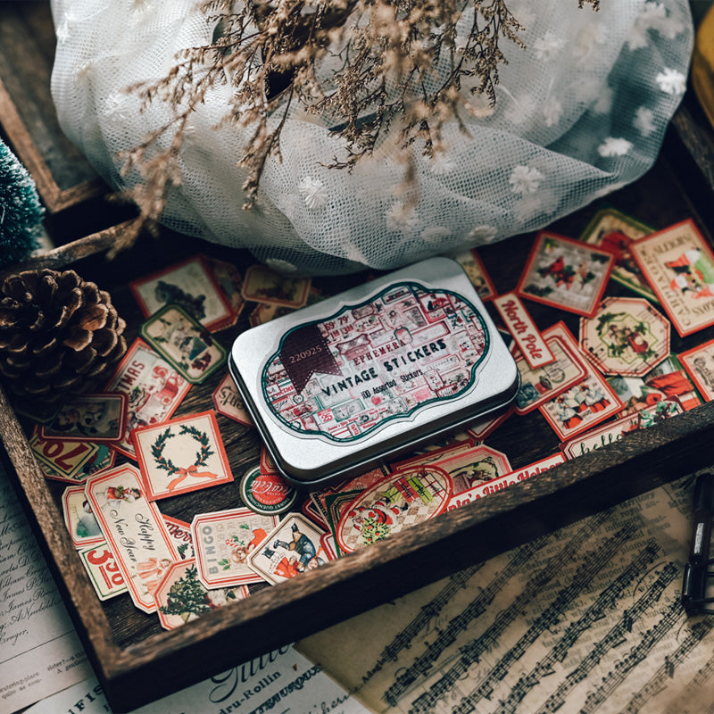 Vintage Christmas Tin Box Sticker