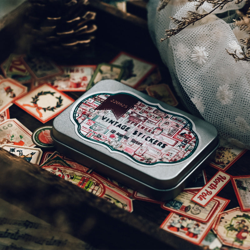 Vintage Christmas Tin Box Sticker