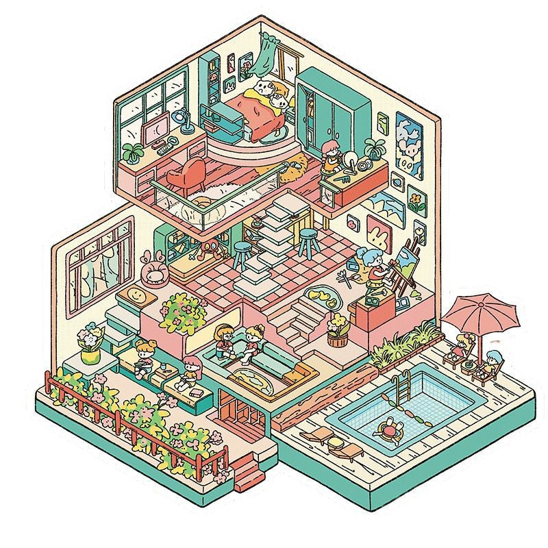 Fantasy Family 3D House Sticker