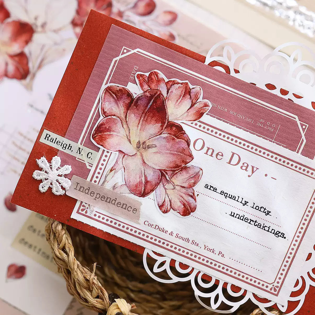 Red and White Freesia Flowers PET/Washi Tape (5cm * 100cm)