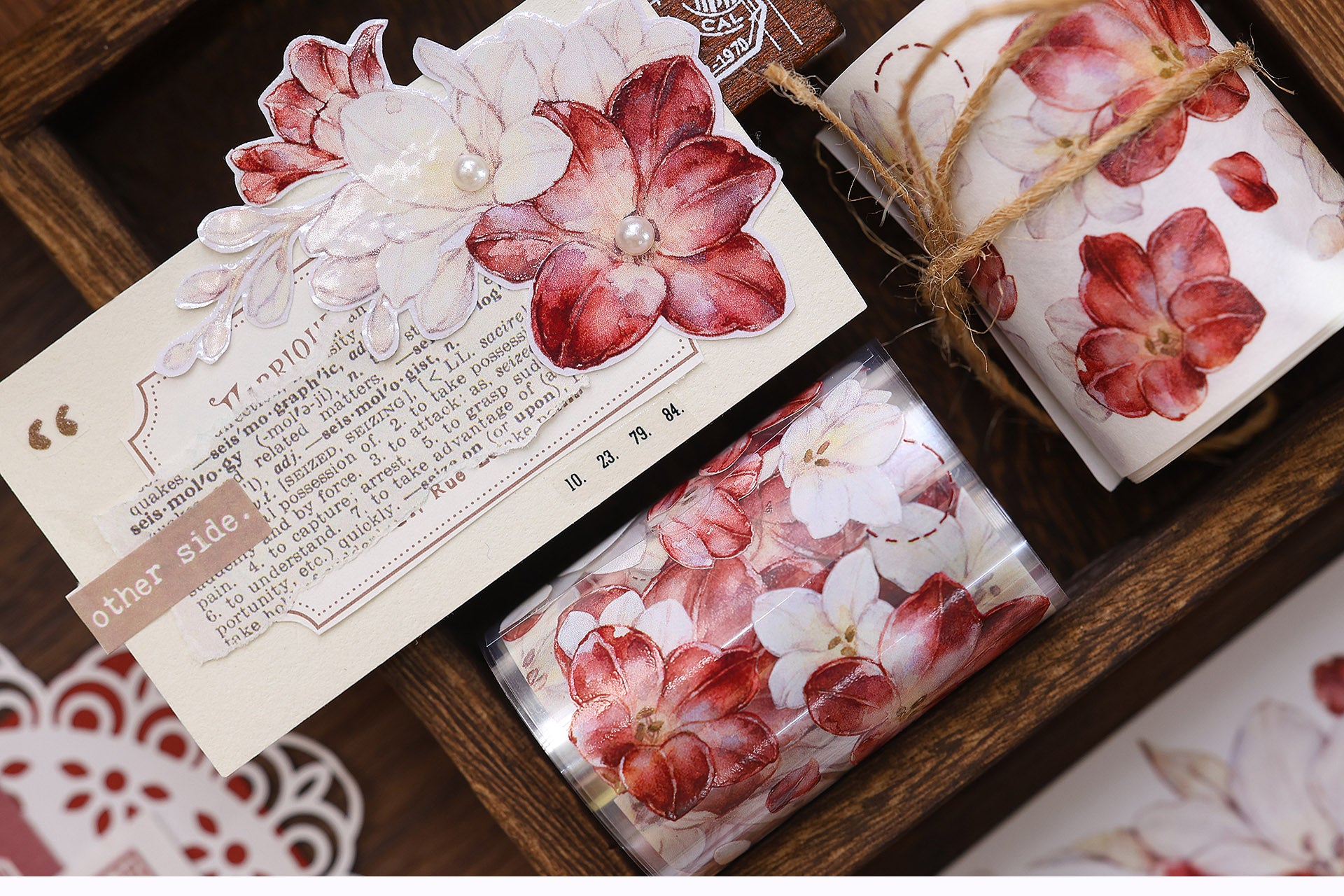 Red and White Freesia Flowers PET / Washi Tape