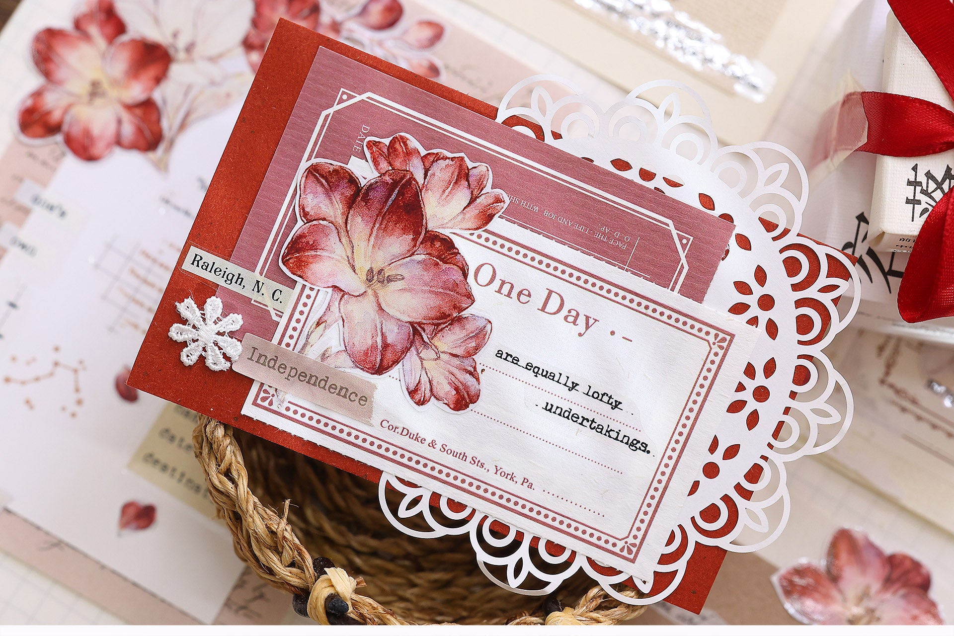 Red and White Freesia Flowers PET / Washi Tape