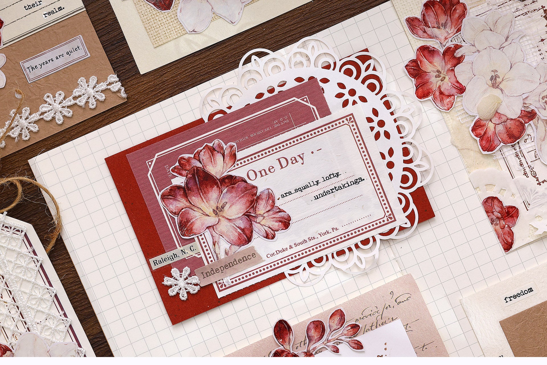 Red and White Freesia Flowers PET / Washi Tape