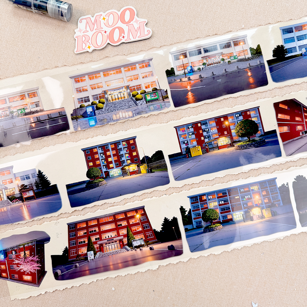 【NaiDong】School Building at Night Landscape PET Tape