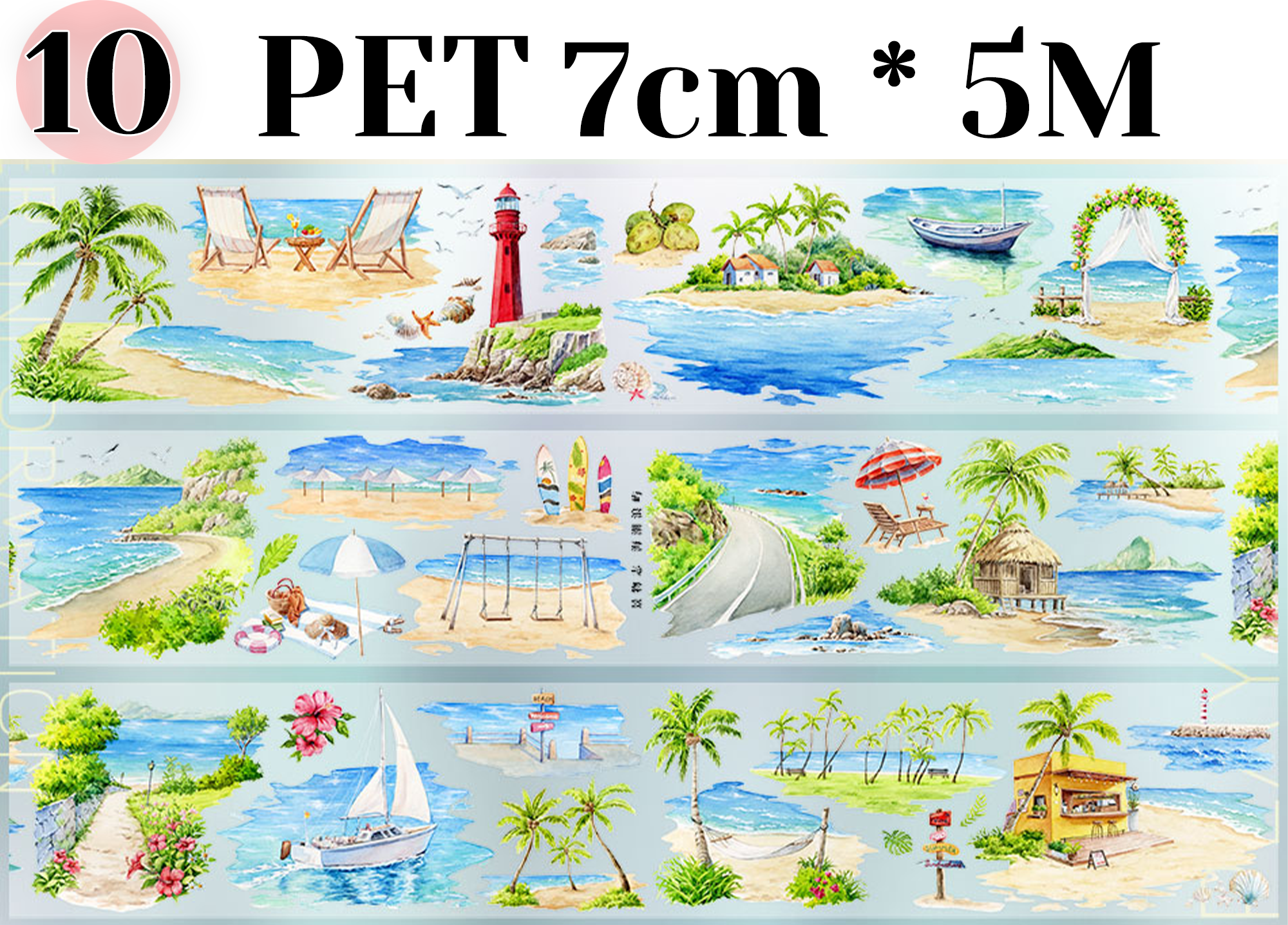 【ZERO】Summer Beach Landscaping Tape(11 Styles)(Whole Roll Tape)