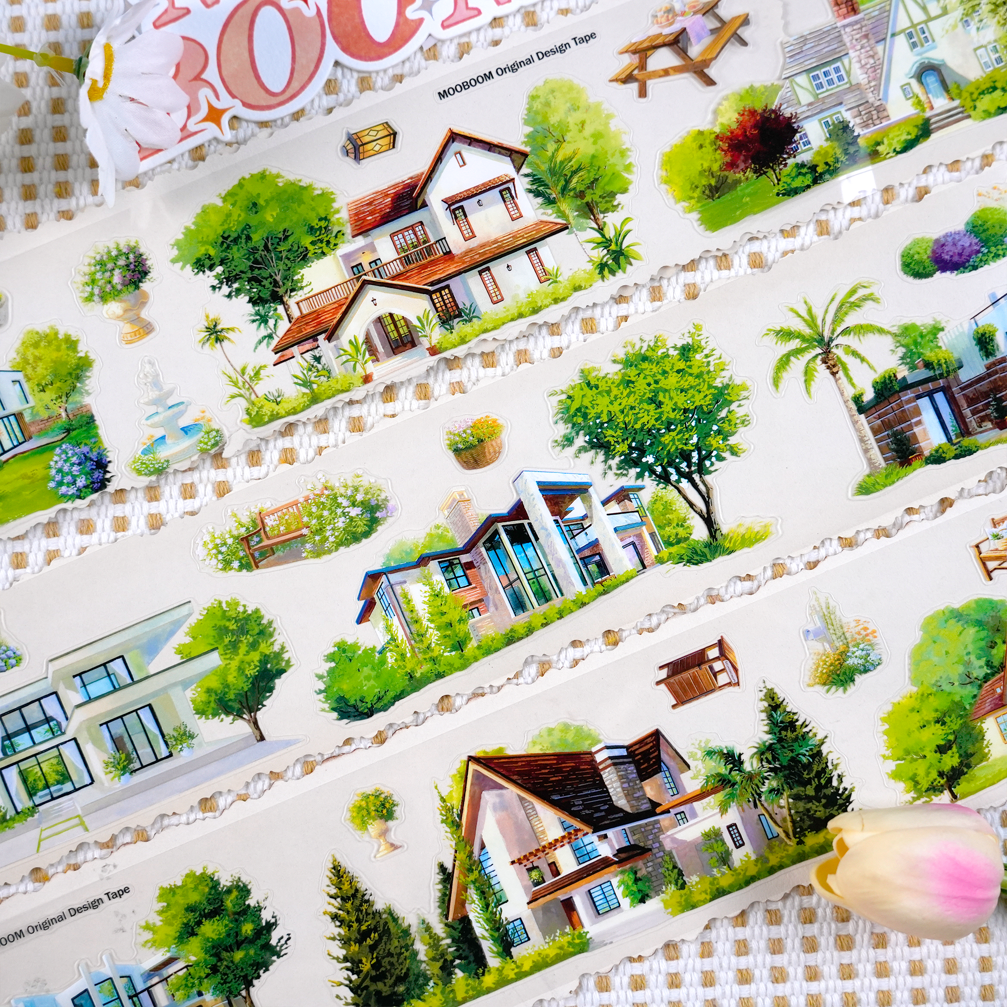 Transparent pre-cut PET landscaping tape for junk journals