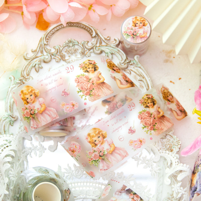 Girl Among Flowers Pre-cut Scrapbook Journal PET Tape