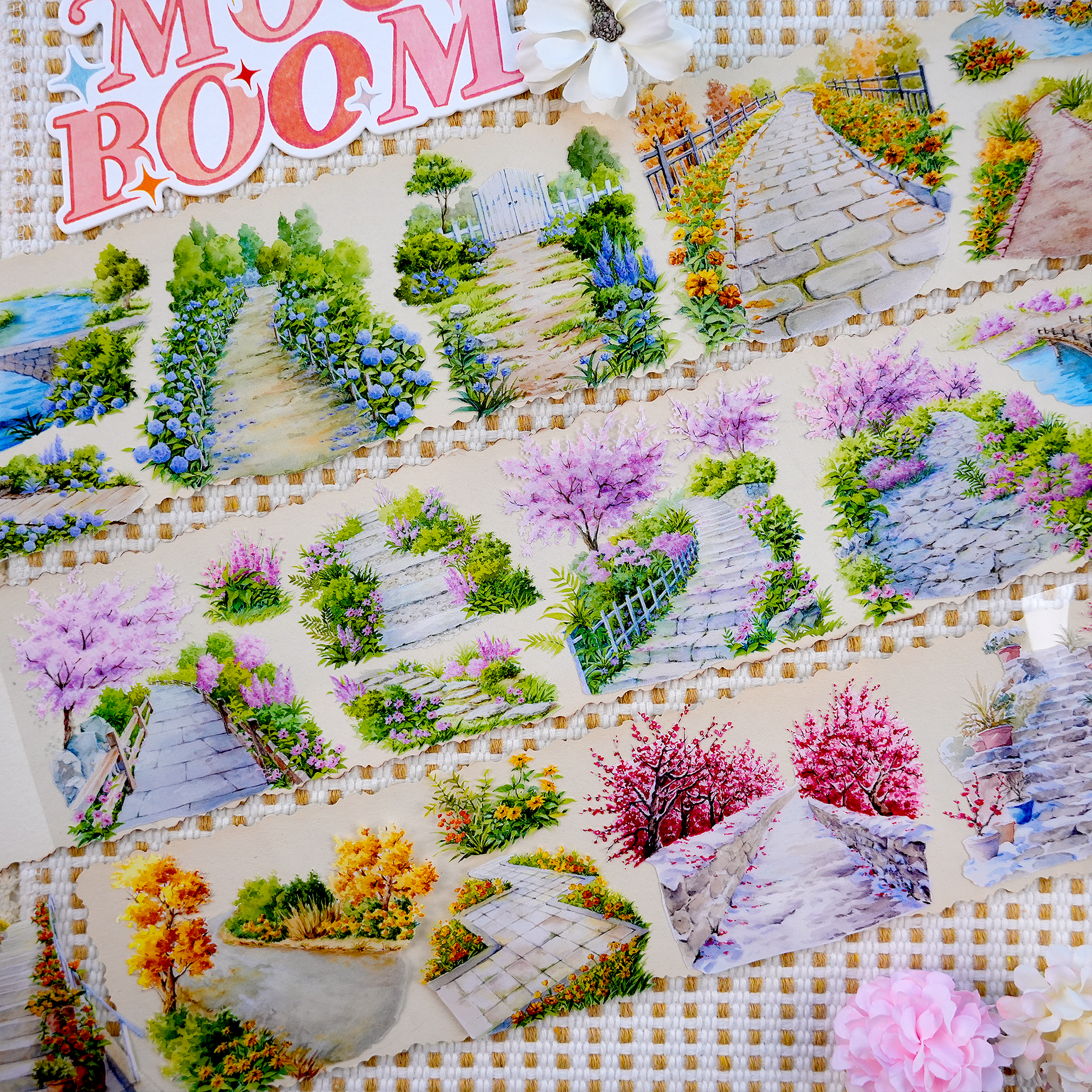 【XT】Four Seasons Flower Path Landscape Tape for journaling and scrapbooking