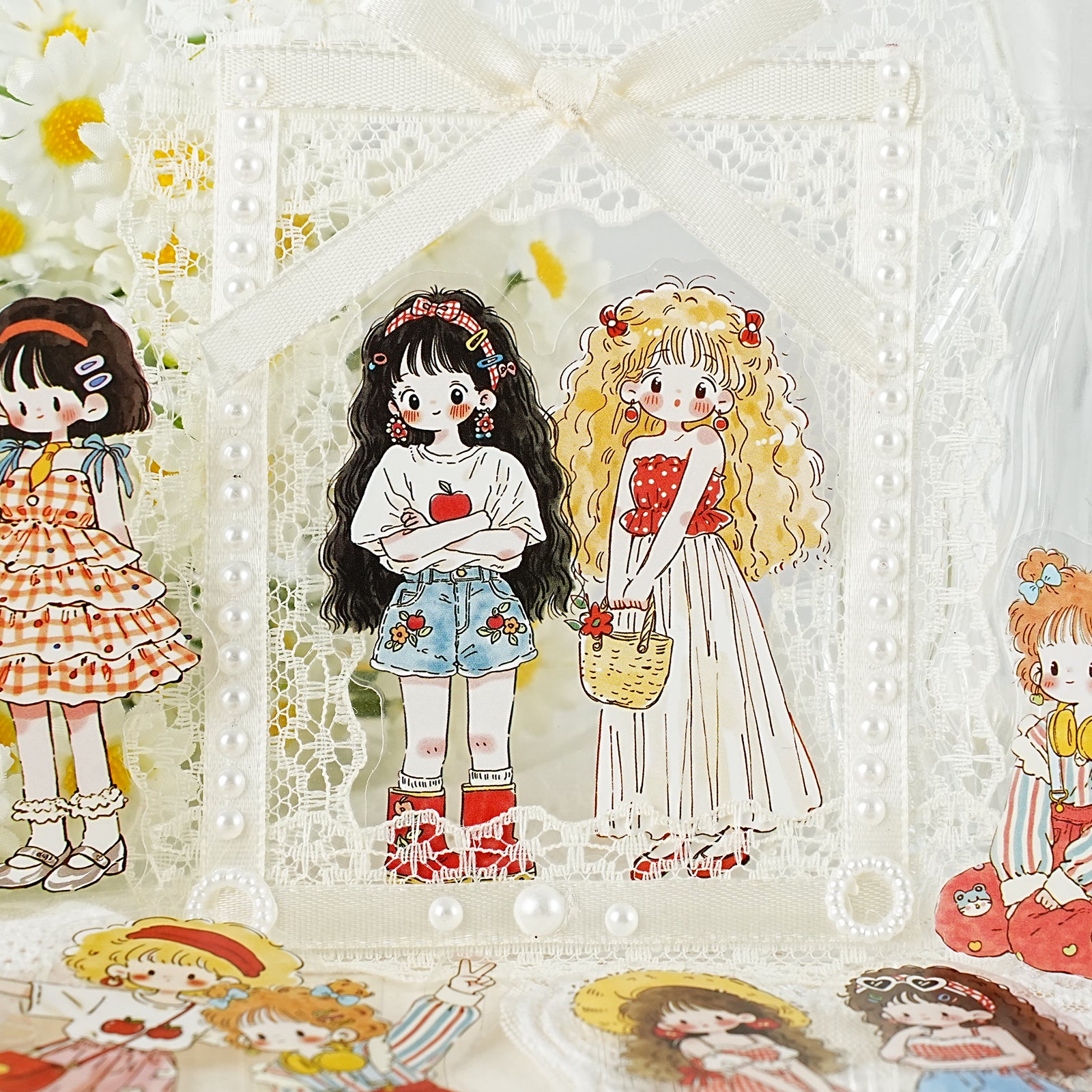 Assorted cute girl stickers for journal layouts and gift packaging
