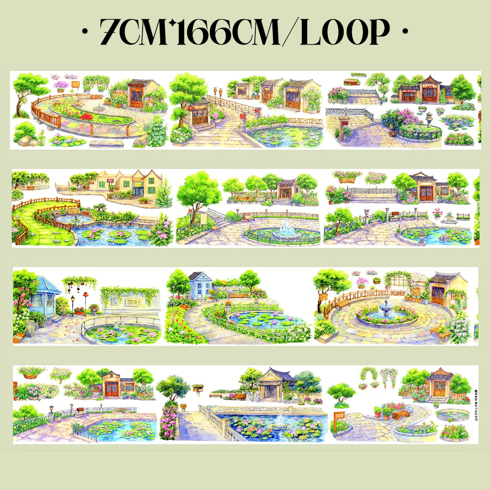 【SZCX】Lotus Pondside Landscape PET Tape for Scrapbooking and Journaling 