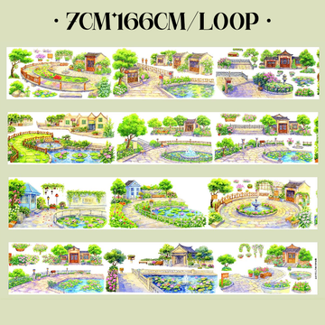 【SZCX】Lotus Pondside Landscape PET Tape for Scrapbooking and Journaling 