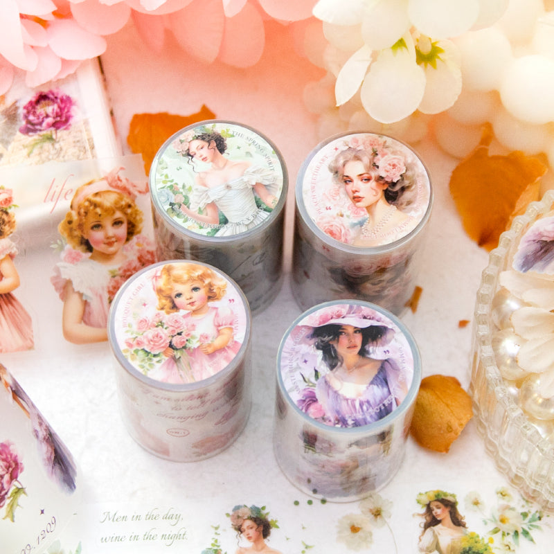 Girl Among Flowers Pre-cut Scrapbook Journal PET Tape