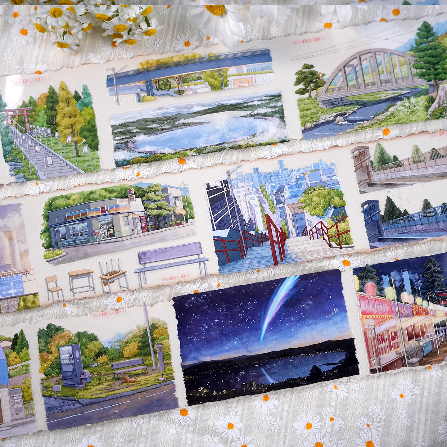 【MOOBOOM】Echoes of Japan City View Pre-cut Crystal Foil PET Tape