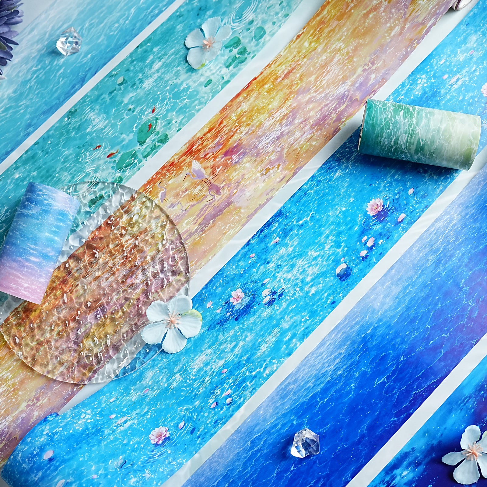 Decorative water surface tape collection for journals and scrapbooks