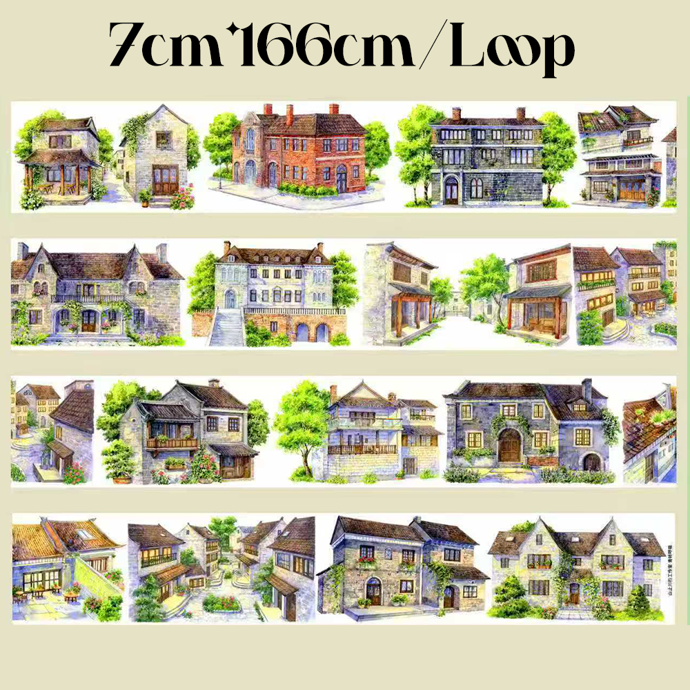 【SZCX】Vintage brick building Landscape PET Tape