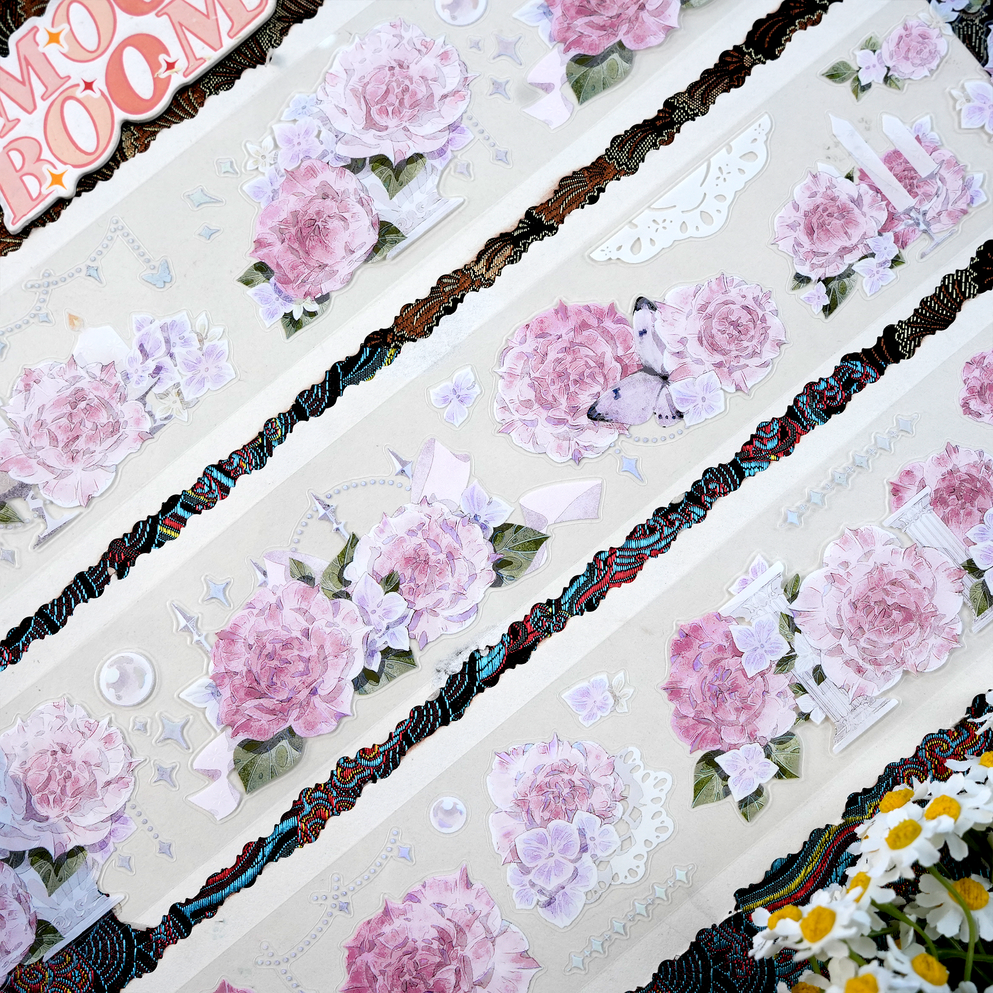 【MOOBOOM】Monique Dave Rose Rainbow Light Foil  Pre-cut PET Tape