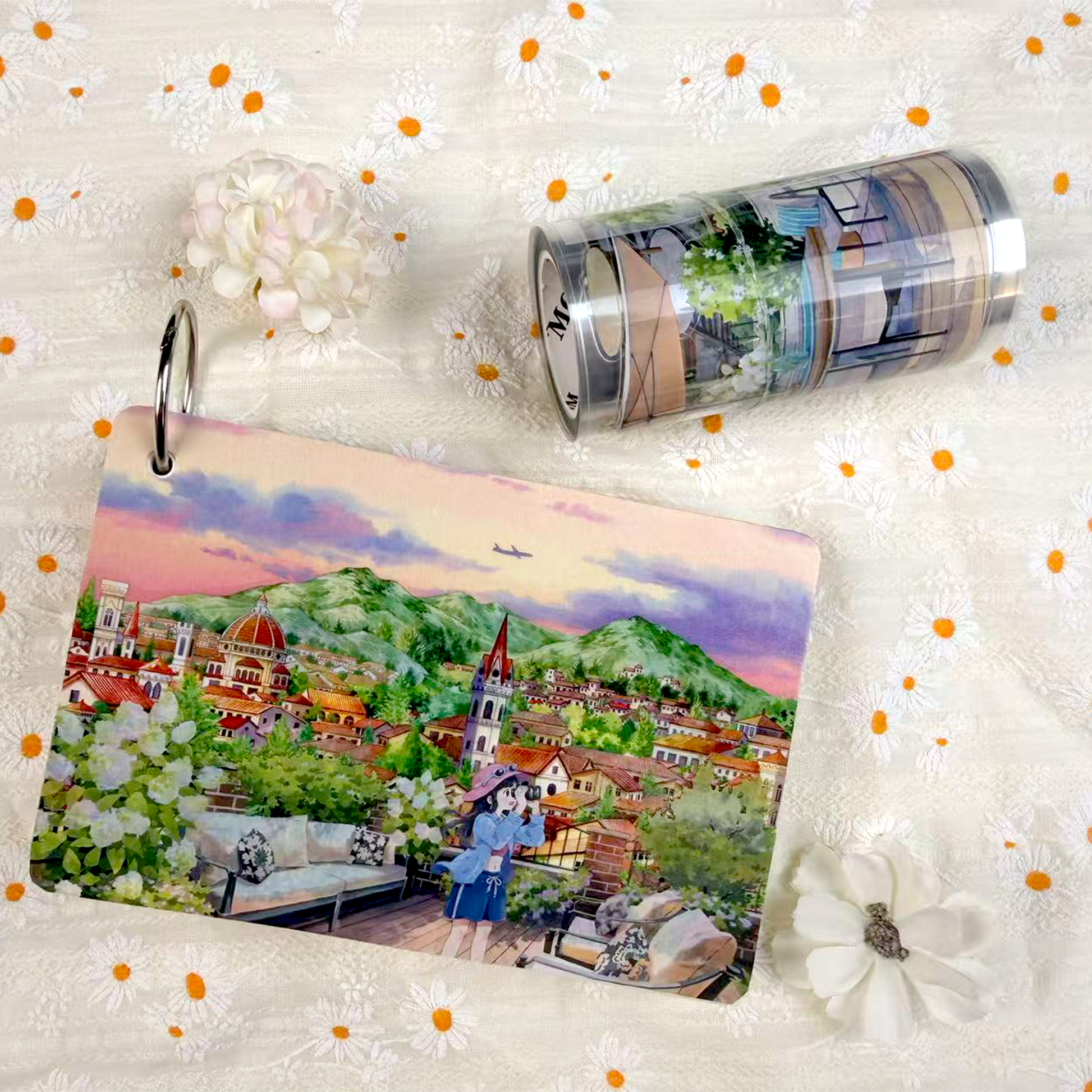Green terrace scenery PET tape detail for creative journaling