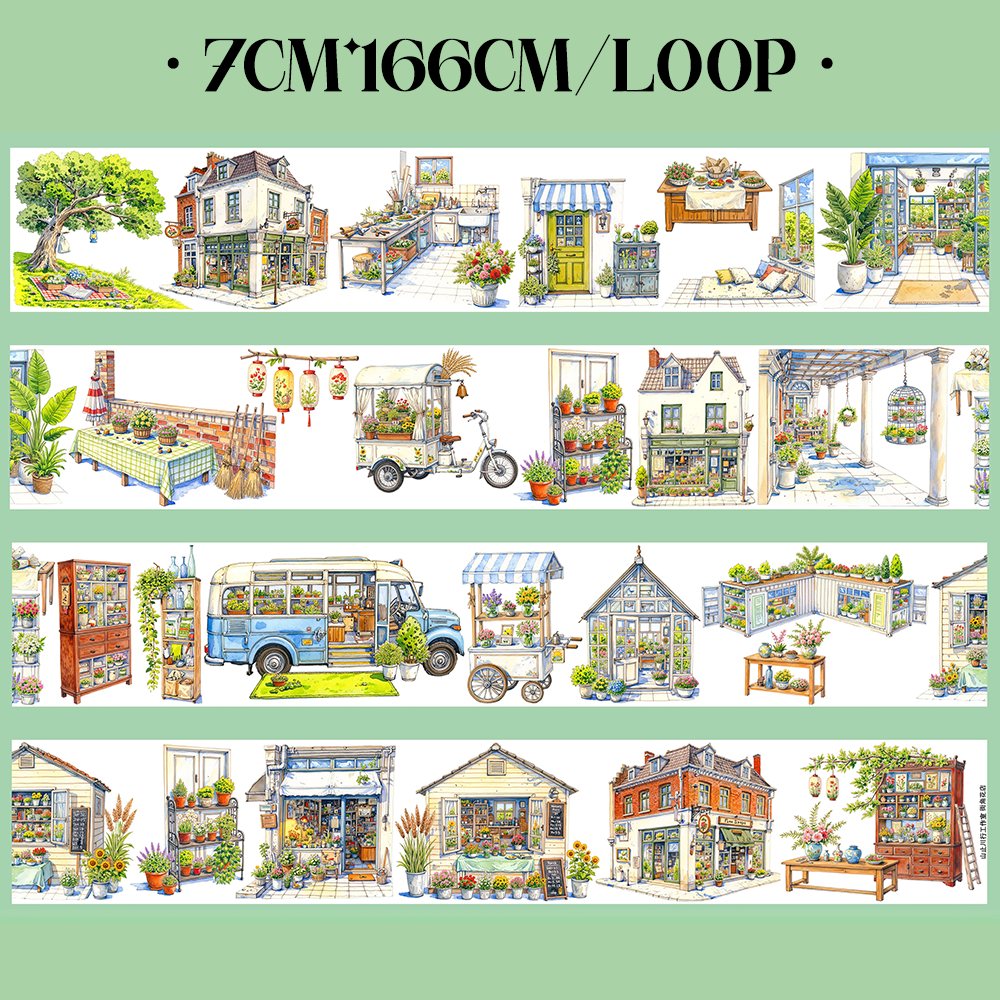 【SZCX】Corner Flower Shop Landscape PET Tape For Scrapbooking and Journaling