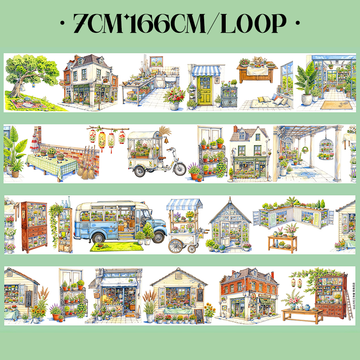 【SZCX】Corner Flower Shop Landscape PET Tape For Scrapbooking and Journaling
