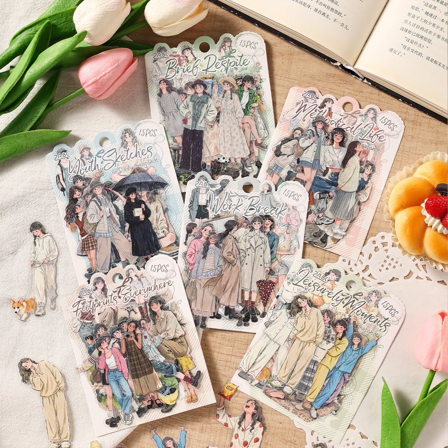 Everyday Life Girl Character Stickers