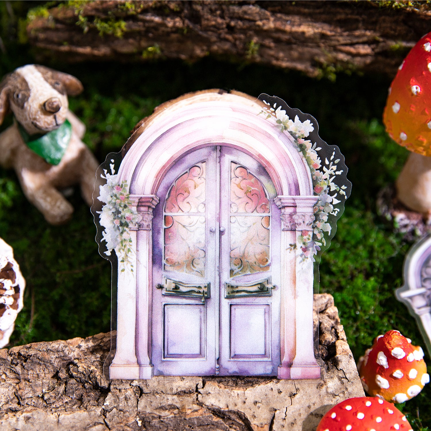 Courtyard Wooden Door PET Sticker