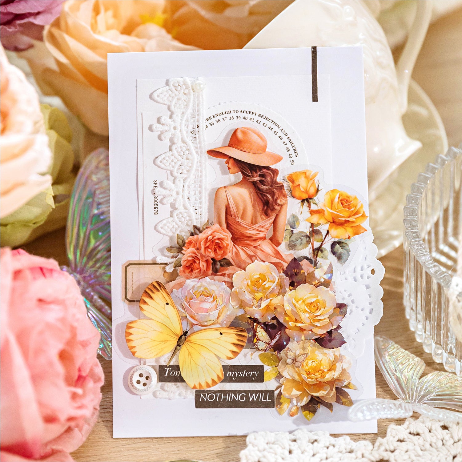 Girl and Flower Scrapbooking Journaling PET Sticker