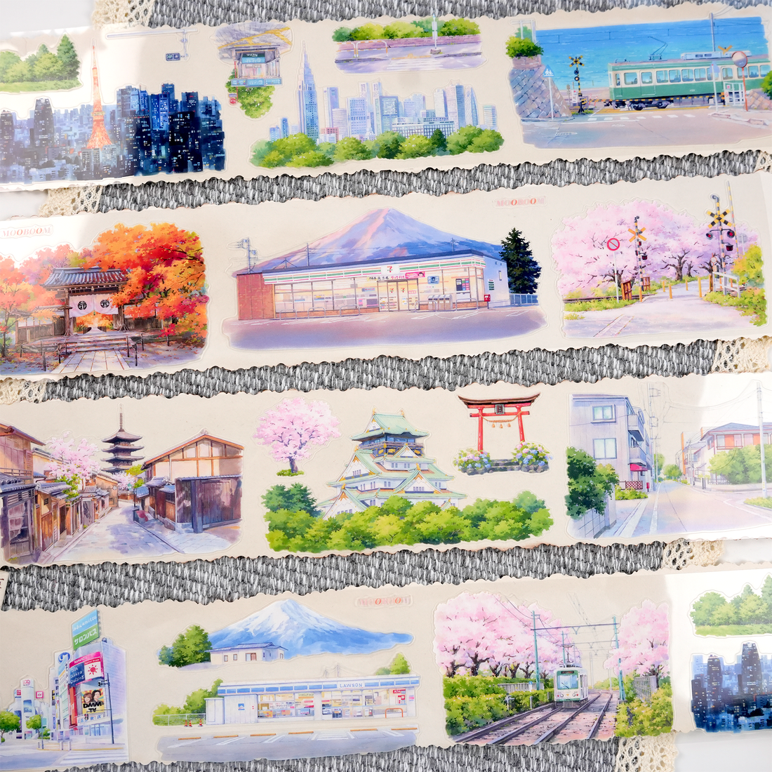 【MOOBOOM】Memories of Japan City Buildings Shell Light Foil Pre-cut PET Tape