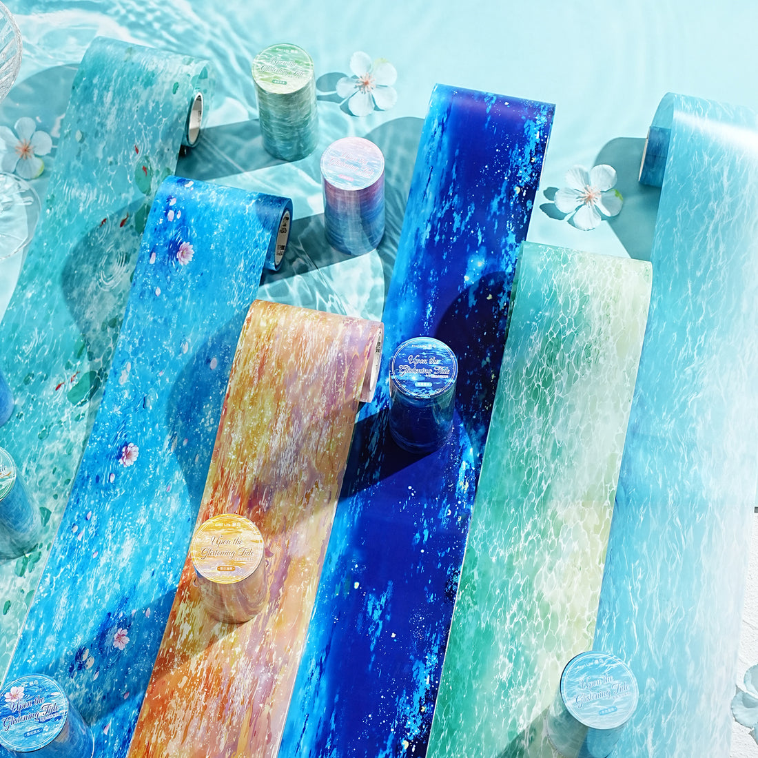 Shimmering water surface PET tape roll for landscape journal backgrounds