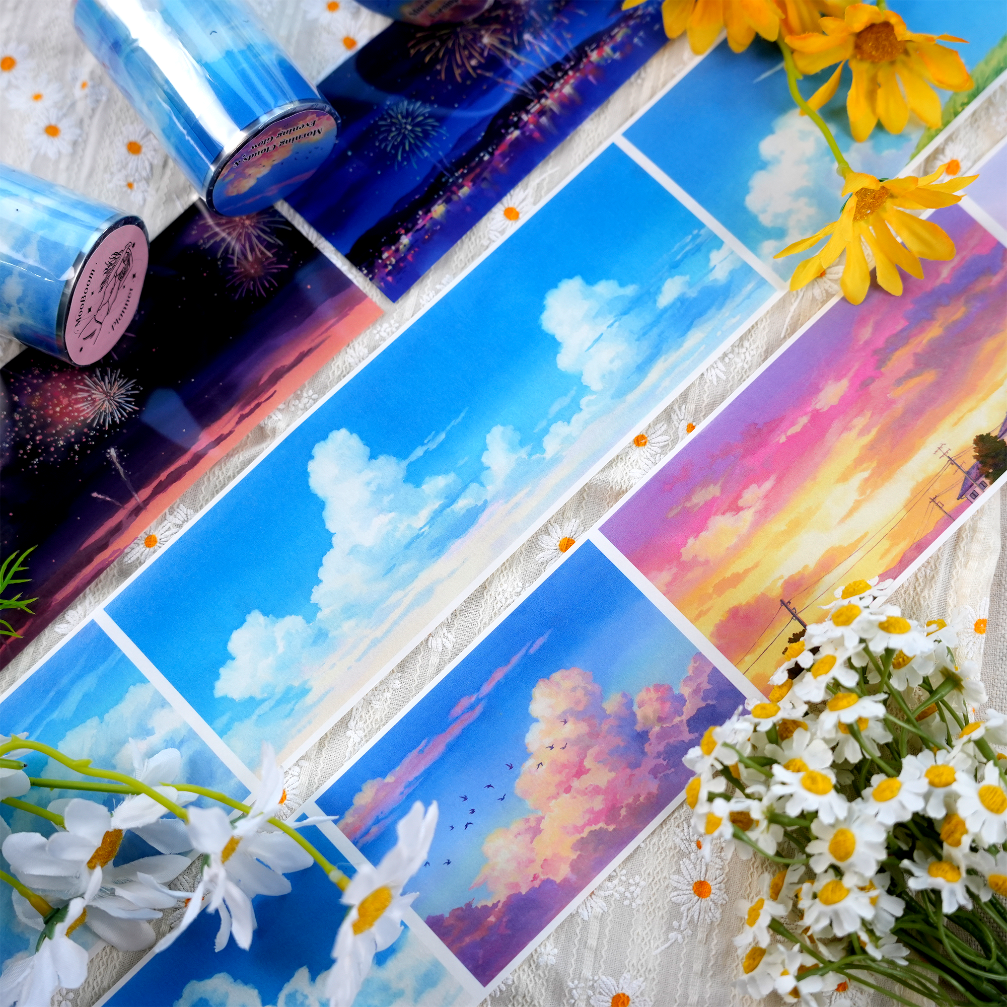 【MOOBOOM】Morning Clouds & Evening Glow Sky View PET Landscaping Tape