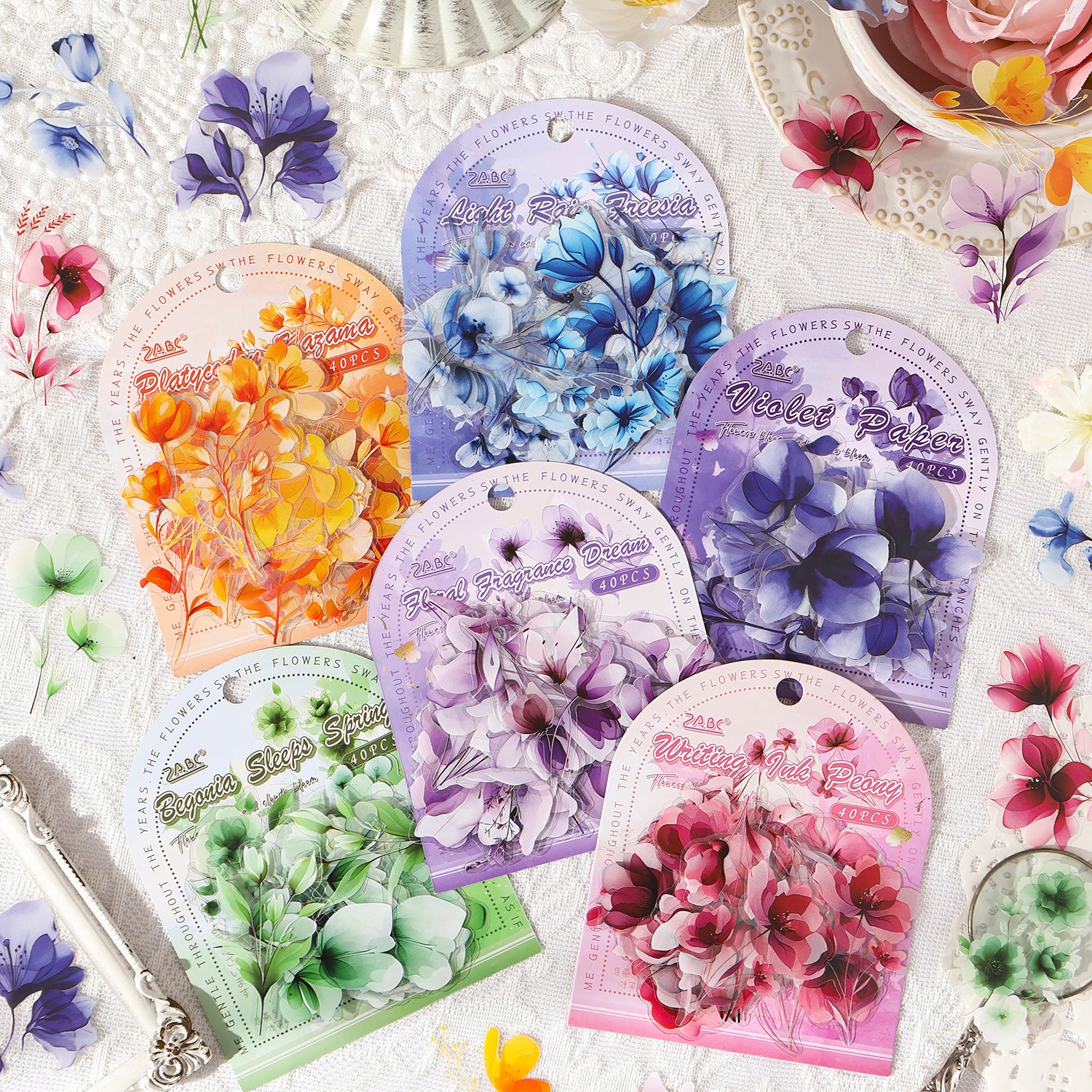 Six-colored Flower PET Sticker for journaling and scrapbooking