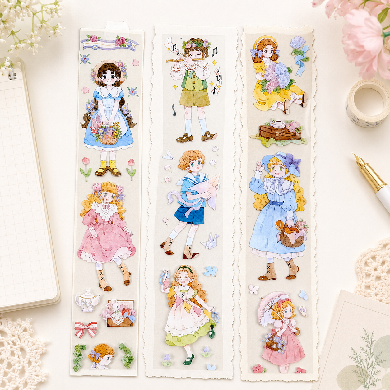 MOOBOOM original watercolor character PET tape roll for journaling, planners, and scrapbooking