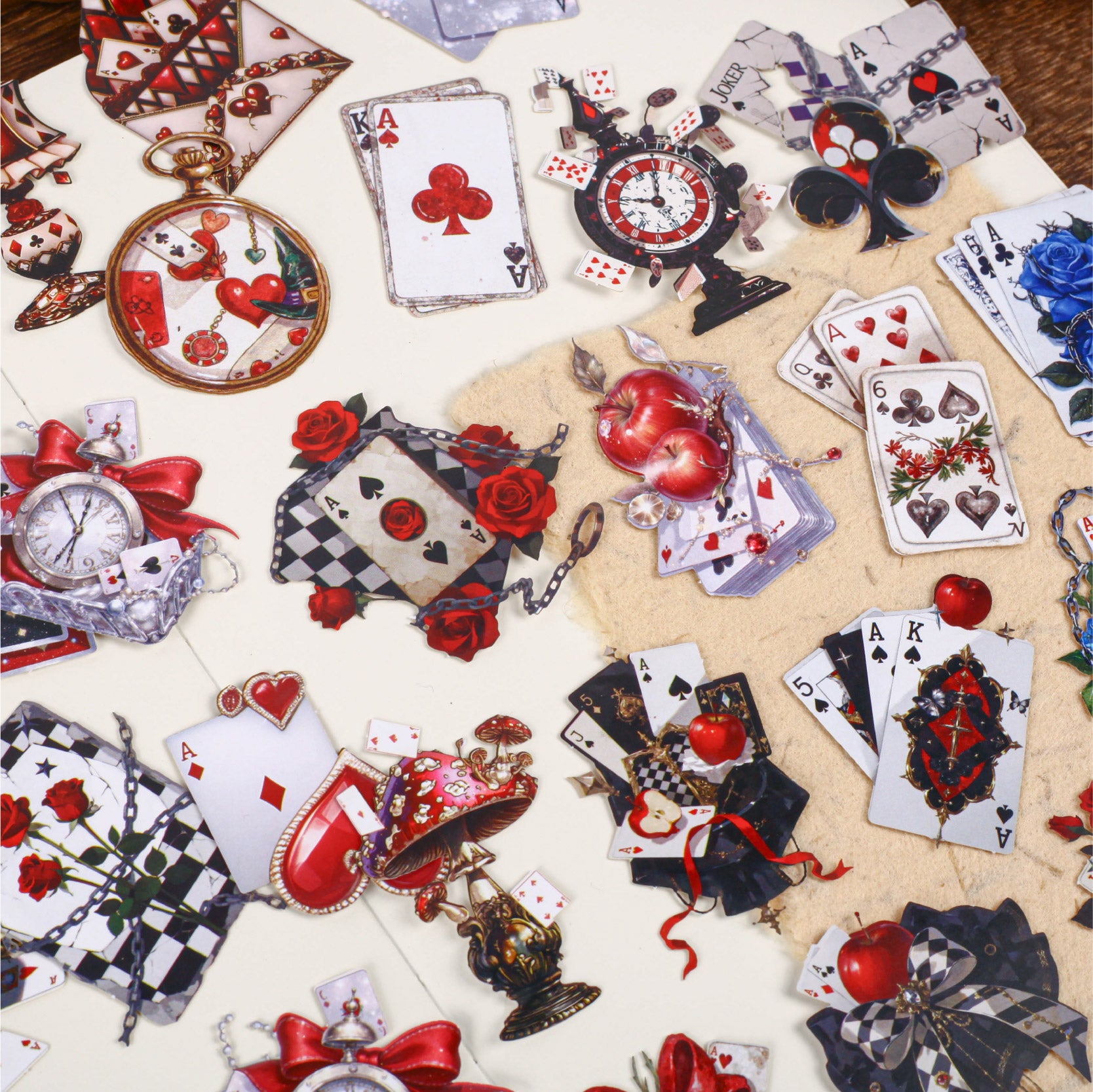 Playing Card Floral Theme Stickers for journaling and scrapbooking
