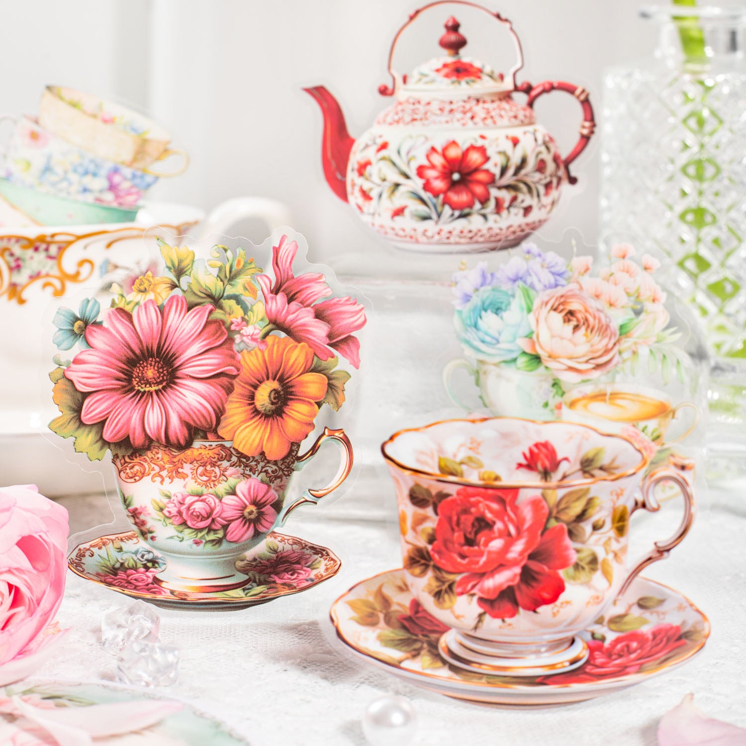 Floral Tea Set PET Stickers
