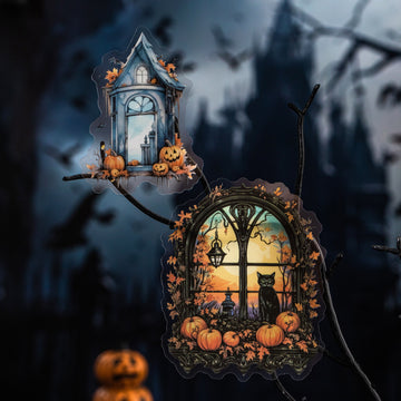 Night Window View PET Sticker