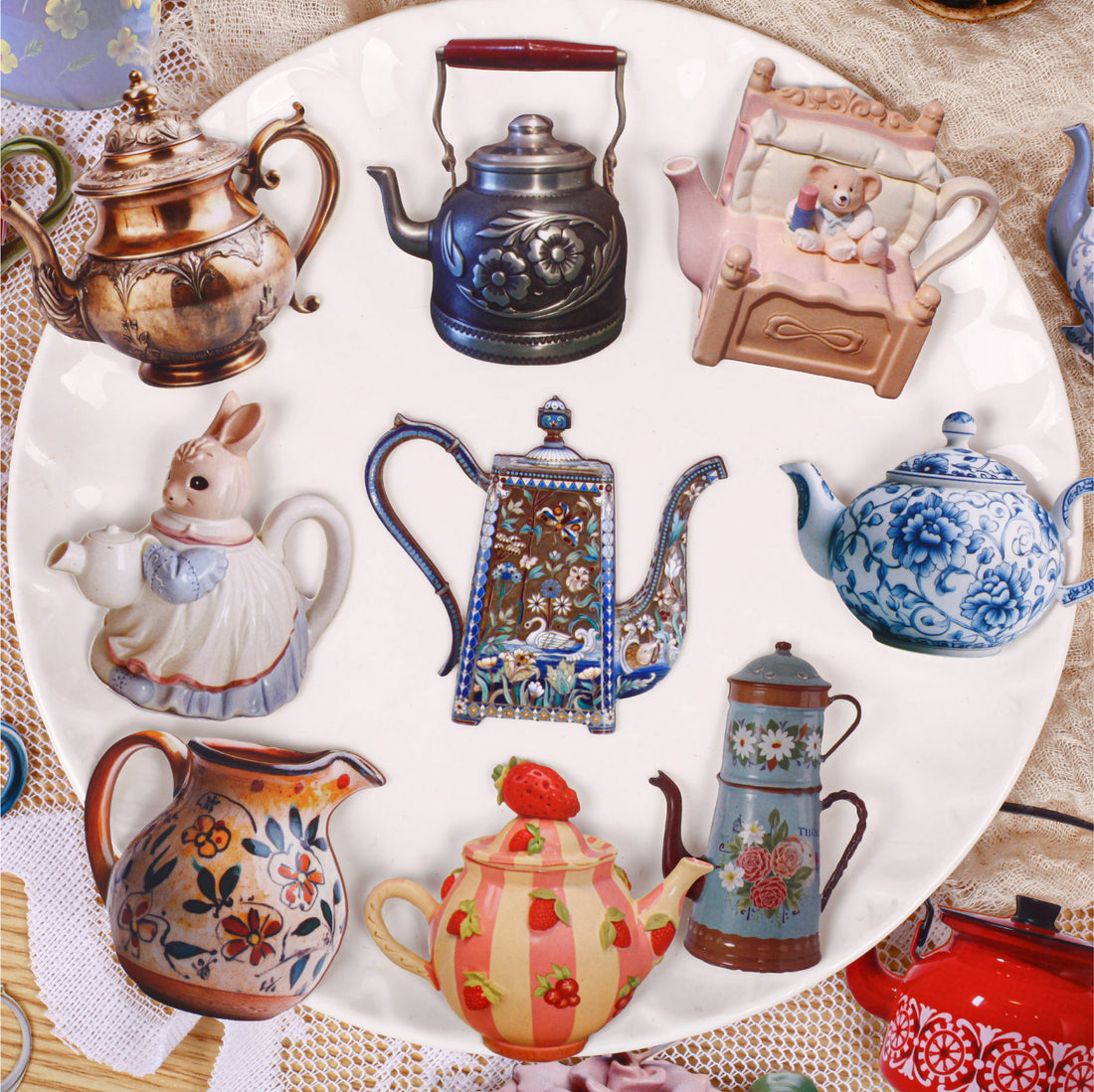 Teapot paper sticker set for tea-themed journaling and scrapbooking