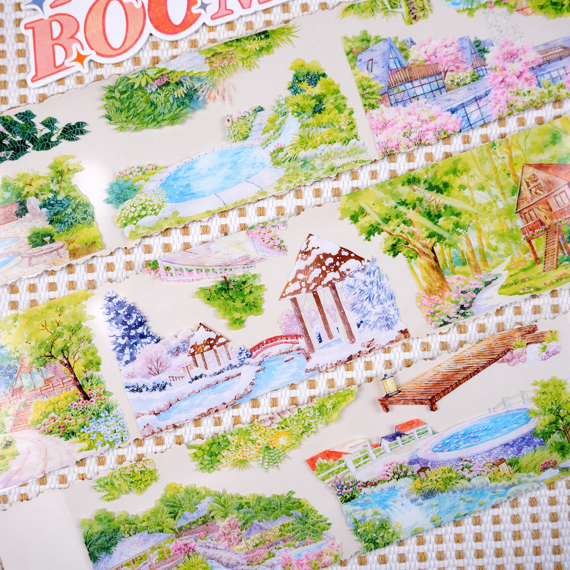 Hot spring hotel scenery PET tape for scrapbooking and junk journals