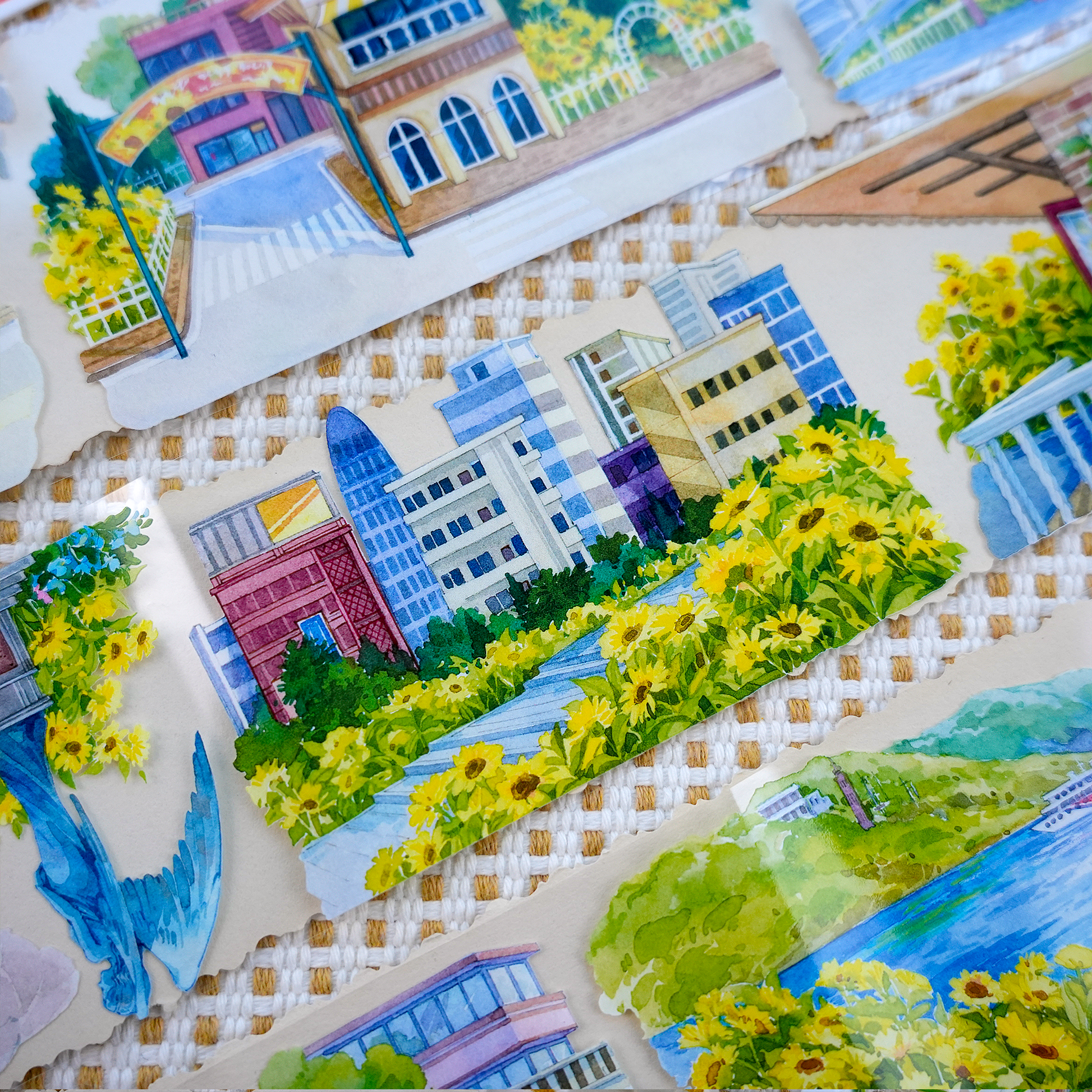 【XT】Sunflower Town Landscape Tape for journaling and scrapbooking
