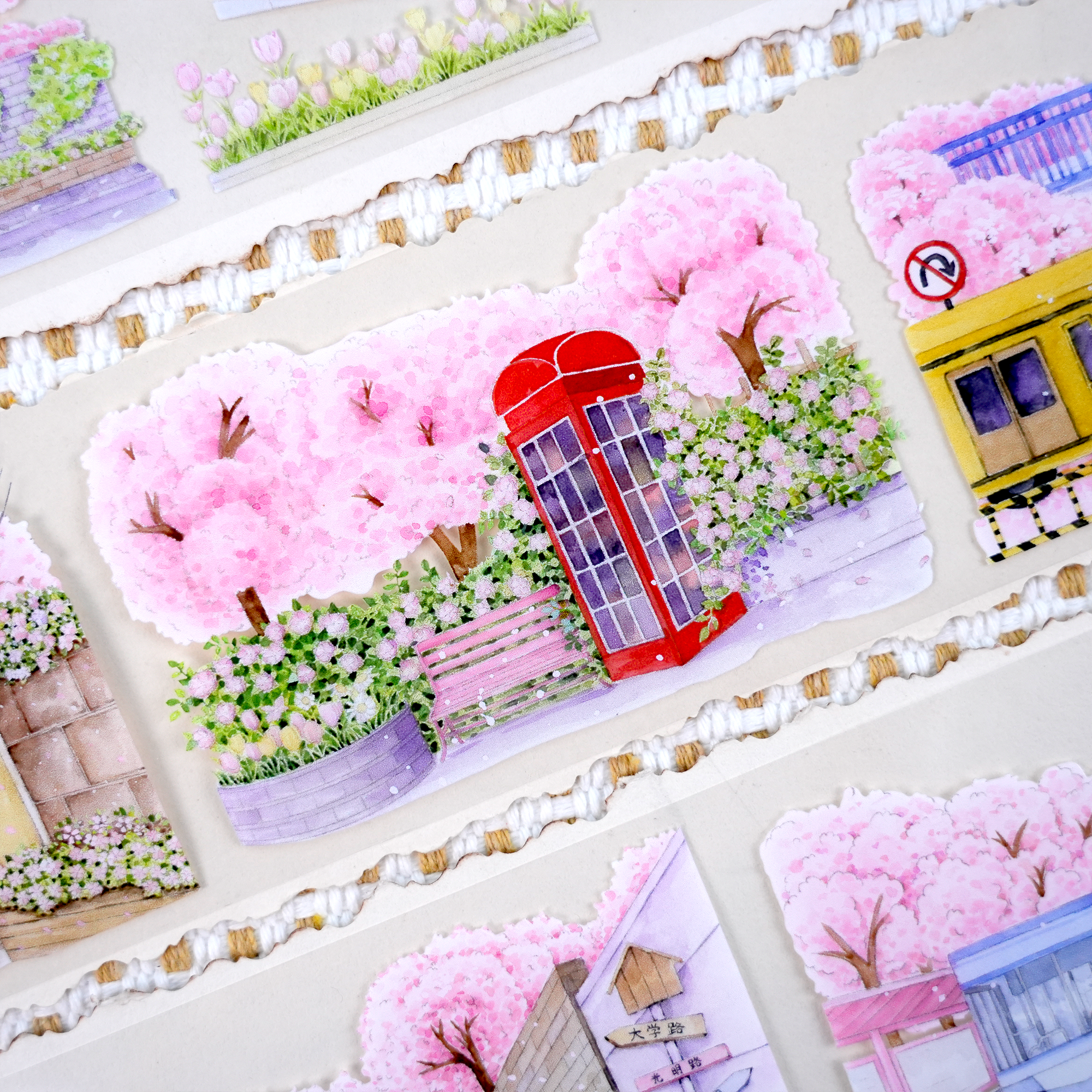 【BOBOYU】Sunny Riverside Sakura Way Landscape Tape