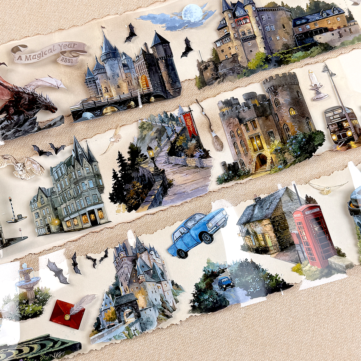 【MOOBOOM】Ghost Castle Pre-cut Landscape PET Tape for Journaling | MOOBOOM