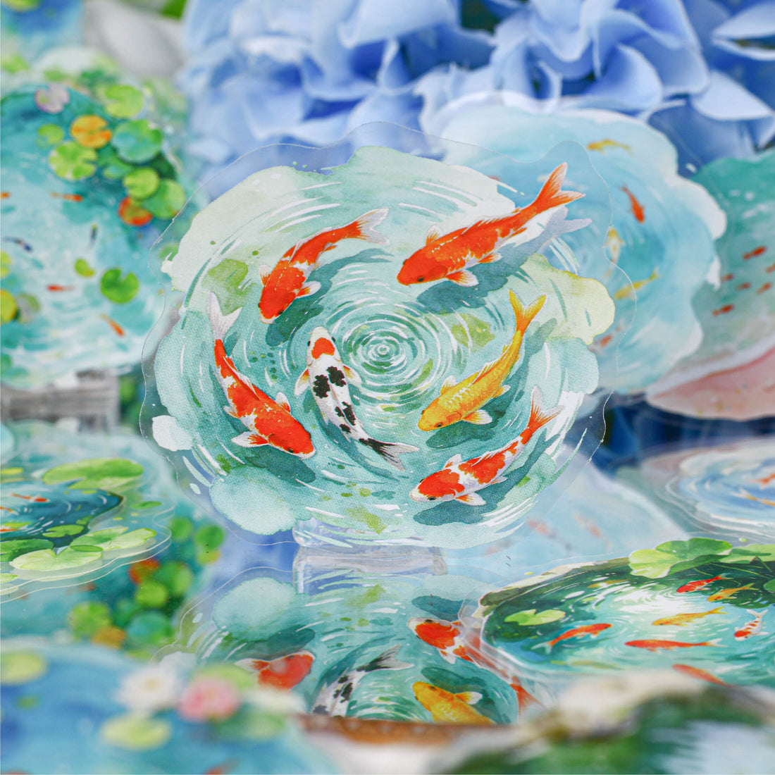 Clear Pond Reflecting Carp Sticker for journaling and scrapbooking